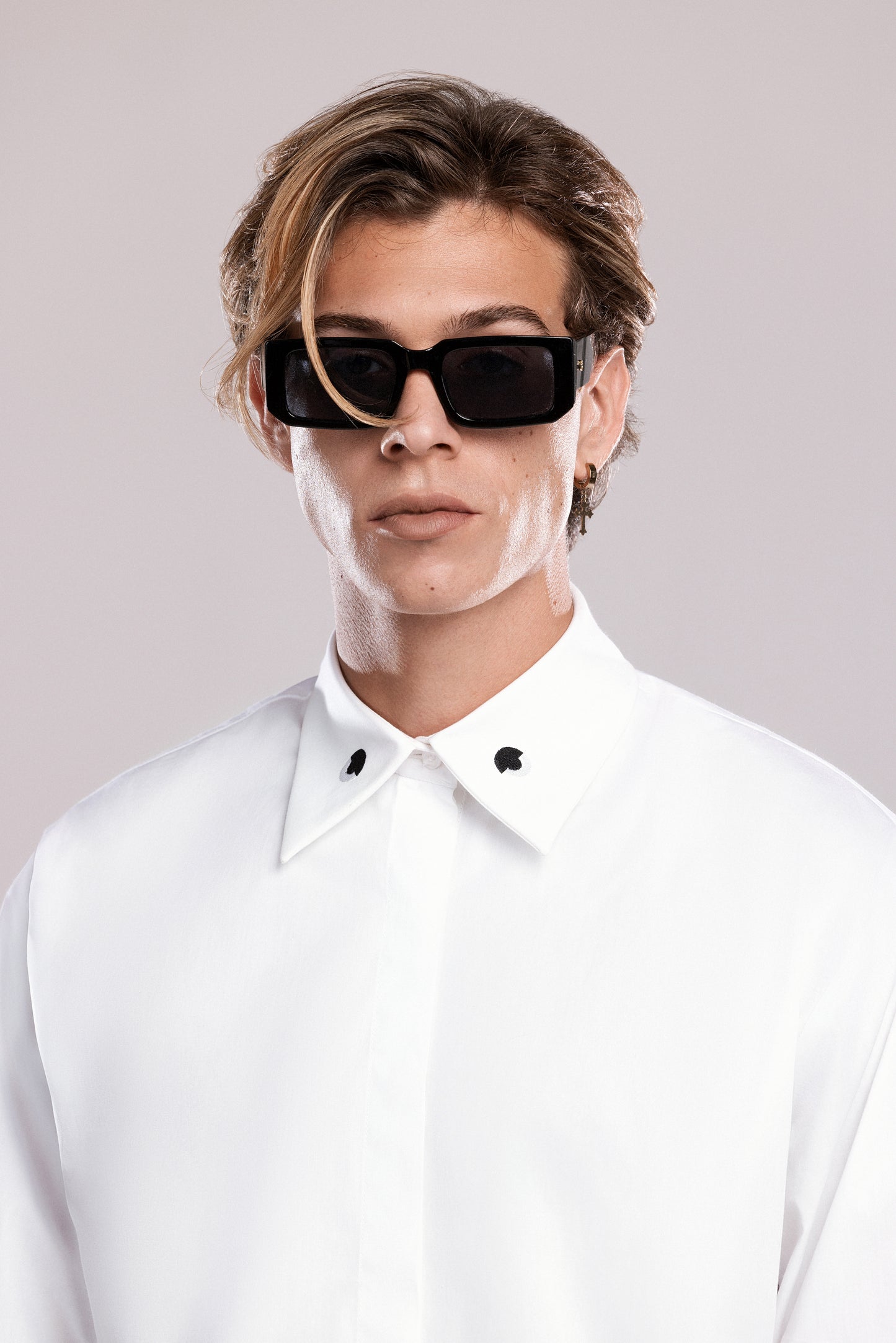 "Iconic Eye" Embroidery Collared Shirt - White Color