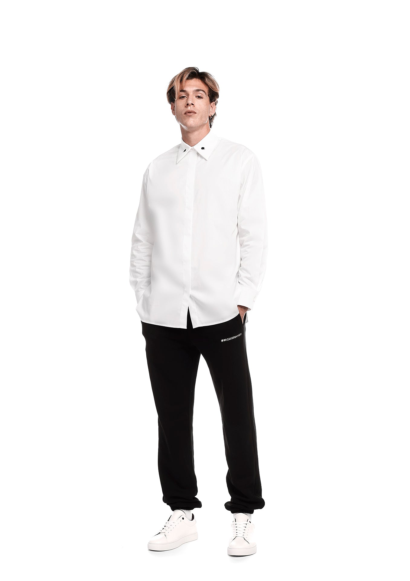 "Iconic Eye" Embroidery Collared Shirt - White Color